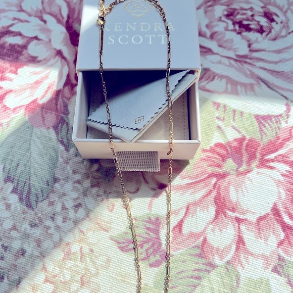 BNWOT Kendra Scott Elisa Vintage Gold Etch frame necklace/variegated turquoise - Picture 3 of 5